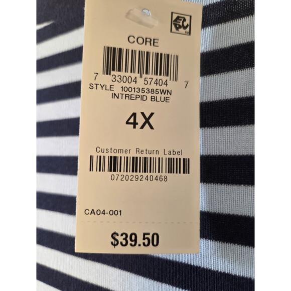 New Karen Scott Womens 4x Henley Blue White Stripe Long Sleeve Core Cotton Poly - Picture 2 of 7